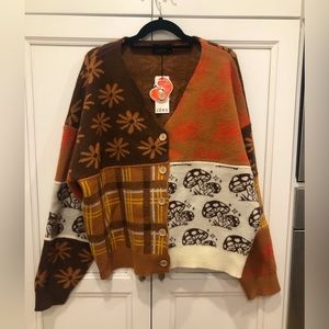 CIDER Patchy V-Neck Knit Cardigan